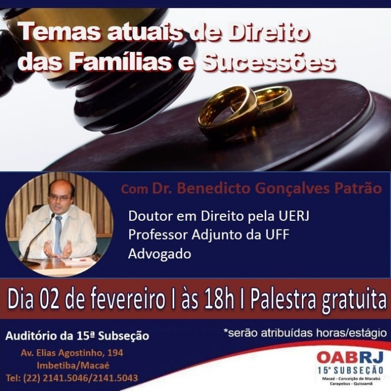 Palestra Gratuita: Temas atuais de Direito das Famílias e Sucessões