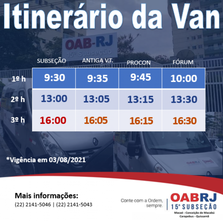 Comunicado: Retorno da Van da Subseção