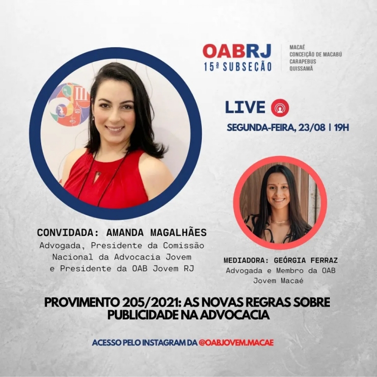 MAIS UMA LIVE DA OAB JOVEM MACAÉ! DIA 23/08, SEGUNDA-FEIRA, ÀS 19H 