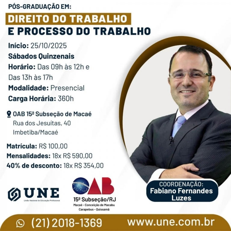 PÓS-GRADUAÇÃO EM DIREITO DO TRABALHO E PROCESSO DO TRABALHO 