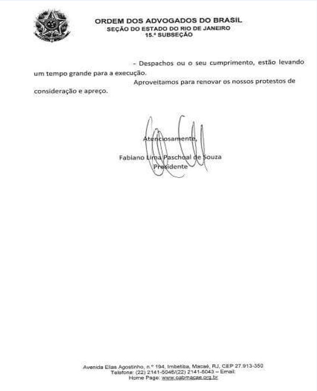 15ª solicita agilidade no andamento dos processos no Juizado Cível de Macaé